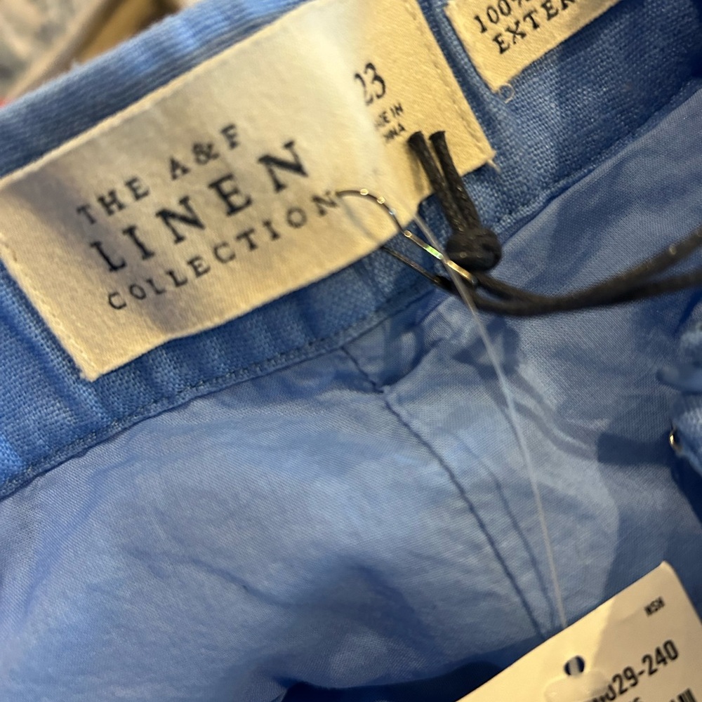 Abercrombie & Fitch Light Blue High Waisted Linen Shorts Scalloped Hem NWT - Picture 7 of 8